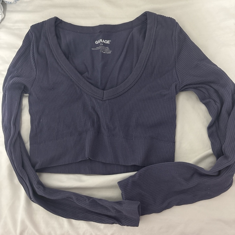 Garage Women's Dark Blue Ribbed Crop Top